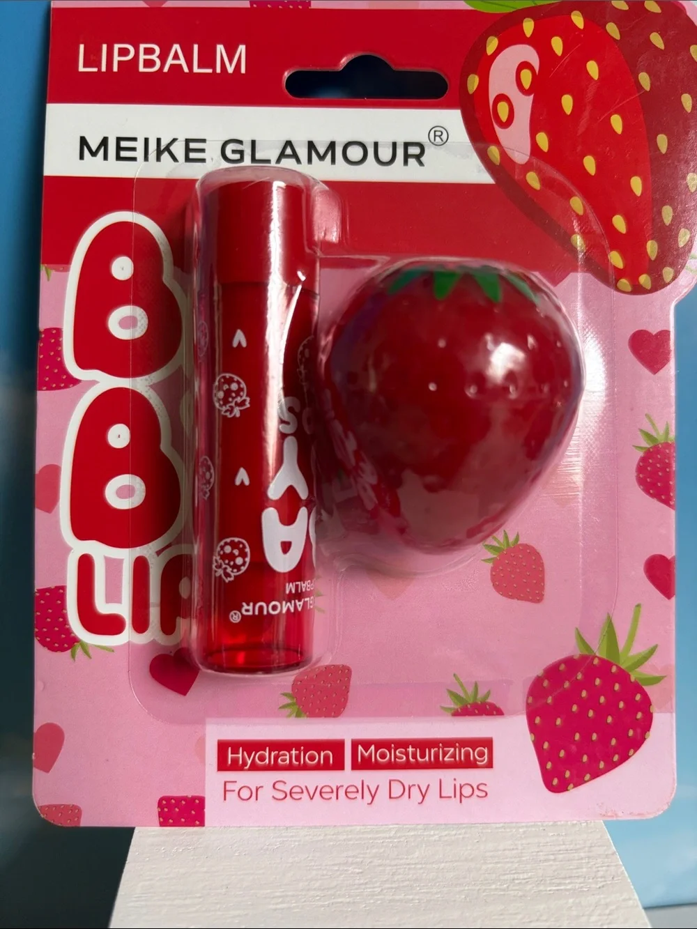 Glamour Red Strawberry Lip‎ Balm Set